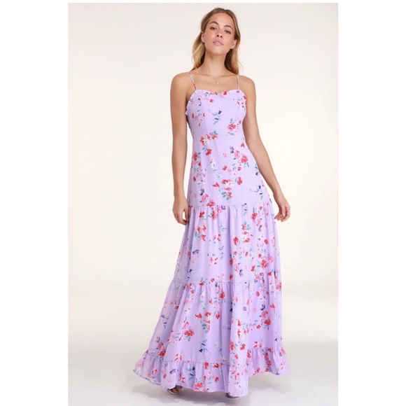 Lulus Dresses & Skirts - Lulus Melissa Lavender Floral Print Tiered Maxi Dress Small